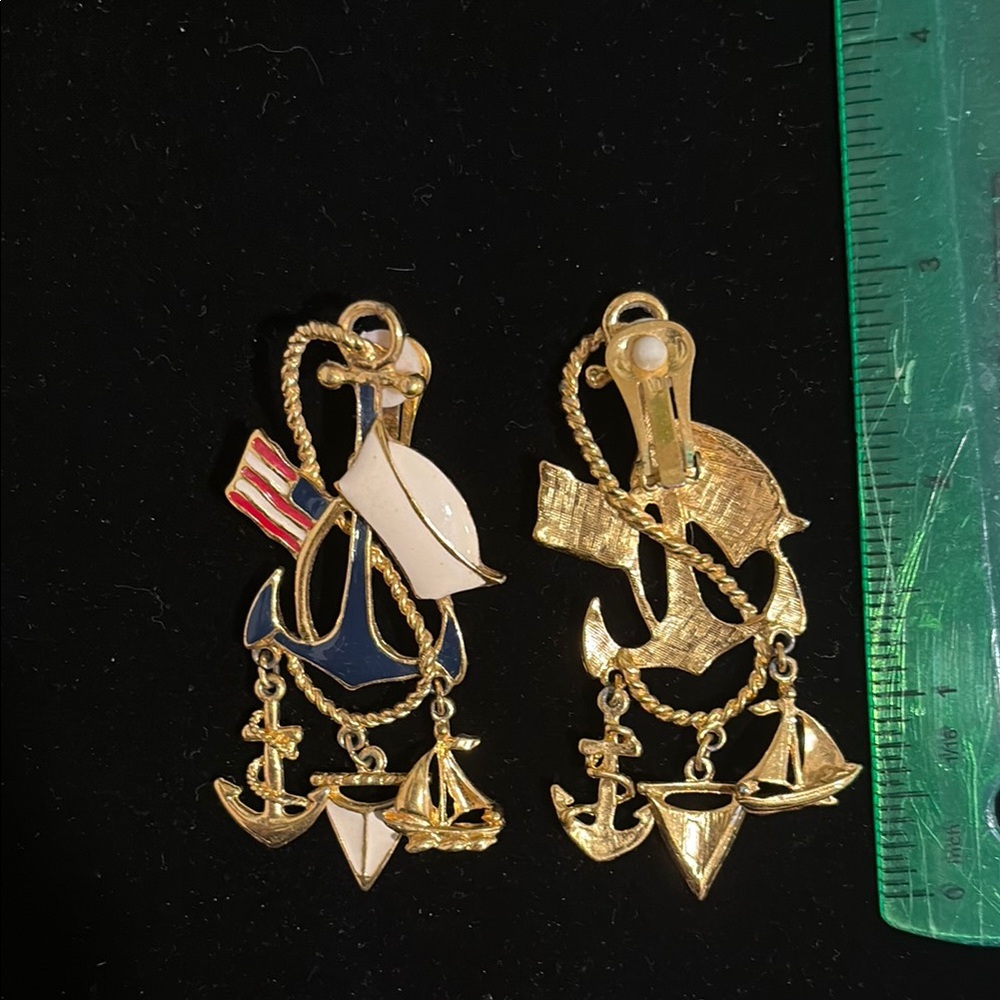 Nautical Gold and Blue Earrings - Picture 4 of 5